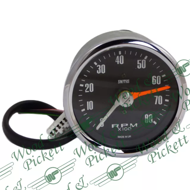 CLASSIC MINI - 80MM SMITH'S REV COUNTER TACHO in Black 0 - 8000 rpm - GAE130