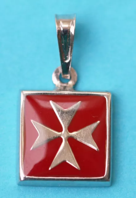 925 Sterling Silver Order Of St.John Maltese Cross Square Pendant