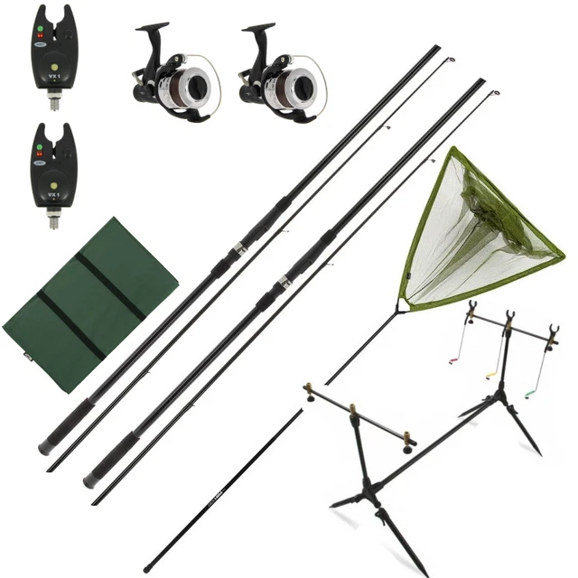 Angelset Karpfenangel Set 2 Ruten + 2 Rollen + Rutenständer + Kescher + Matte