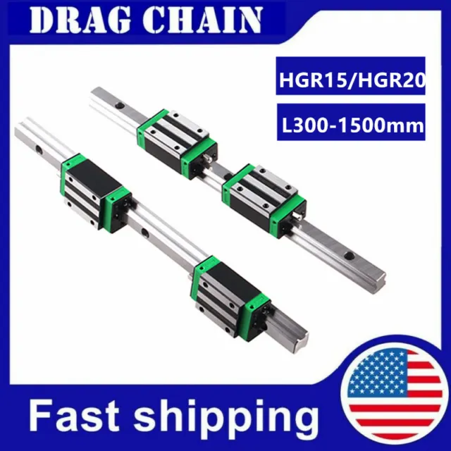 2PCS HGR15/HGR20/25 15mm 20mm Linear Rail Guide+4PCS HGH15CA / HGH20CA Block CNC