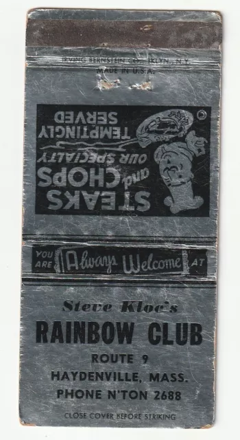 Matchbook Cover - Rainbow Club - Haydenville Massachusetts - Restaurant - Kloe