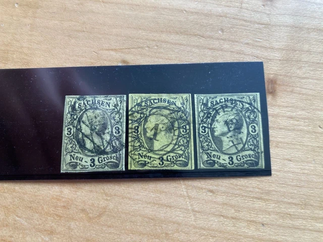 AD Sachsen 3 x Mi. Nr. 6 Rechteck gestempelt, Mi. 125.-, verschiedene Farben