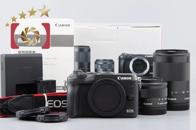 Near Mint!! Canon EOS M6 Black 24.2 MP + EF-M 15-45, 55-200 Lens kit w/ Box