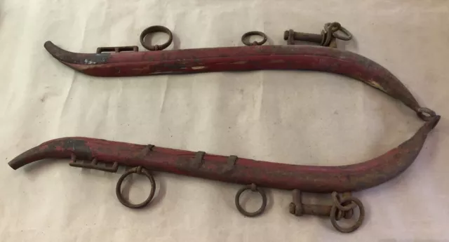 Vintage Pair Antique Wood & Metal Horse Yoke Hames Harness Western Farm (B)