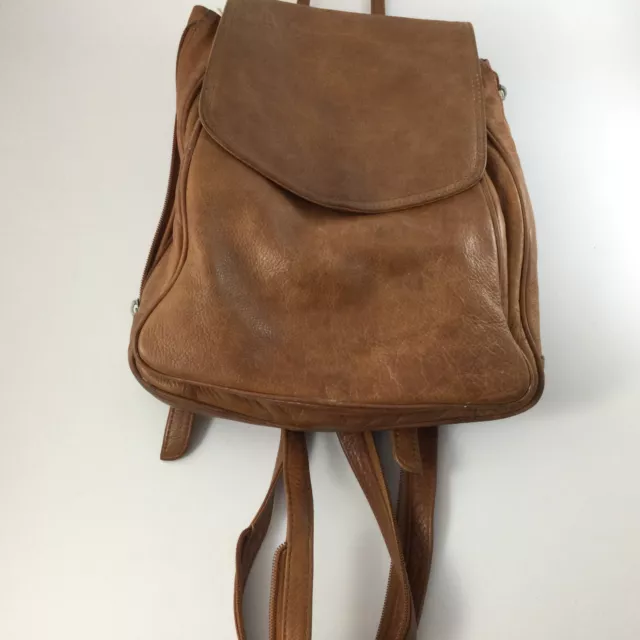 Paul & Taylor Genuine Brown Leather Small Backpack Sling Crossbody Pockets Zip