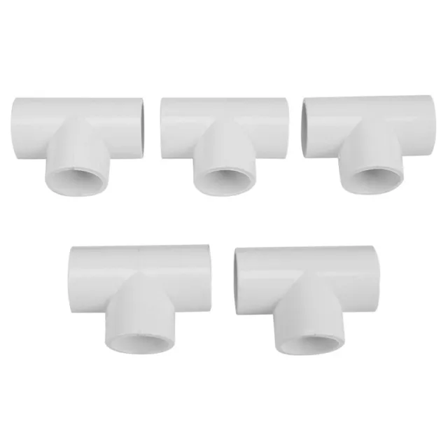 20mm PVC Tee 3 Way Water Pipe Tube Adapter Connectors White 5 Pcs Q4S86642