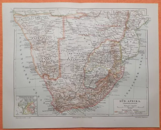 Südafrika KAPKolonien  DSWA Kapstadt Kolonien Afrika historische  LANDKARTE 1895