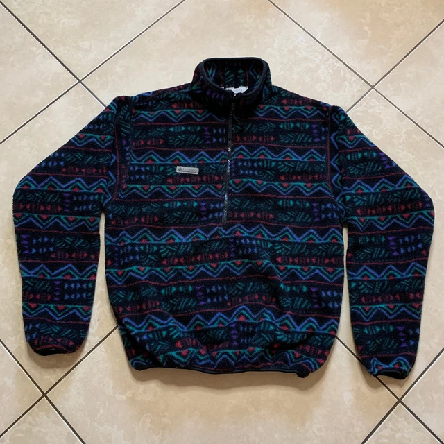 Vintage 90s Columbia Sportswear Co Aztec AOP 1/2 Zip Fleece Pullover S/M VTG USA