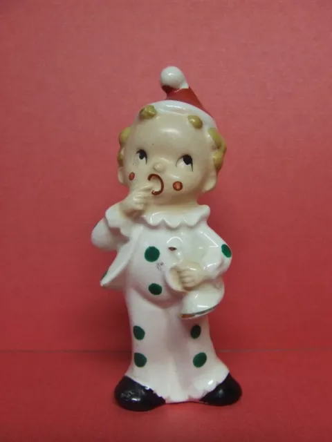 Vintage Christmas Clown Boy w/Polka Dotted Outfit & Santa Hat Figurine (Japan)