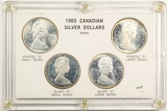 Canada 1965 $1 Silver Dollar 4-Coin Type Set Pointed Blunt 5 Large Small Beads