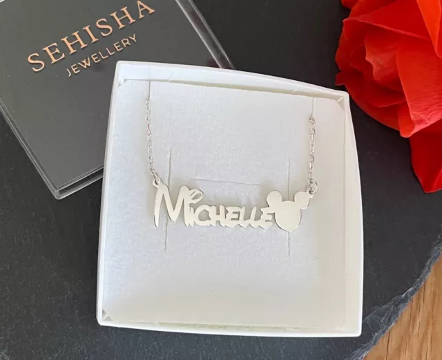 Personalised 925 Sterling Silver Name Necklace with Disney Font And Mickey Mouse