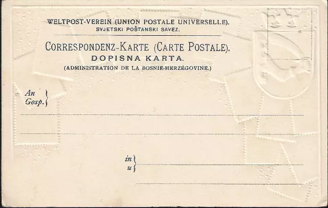 Bosnia–Herzegovina - embossed stamp design postcard by DRGM c.1905-10 unused 2