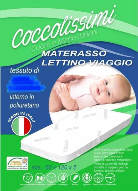 Materasso per Lettino da Campeggio Da Viaggio In Cotone Arrotolato 120 x 60 x 5h