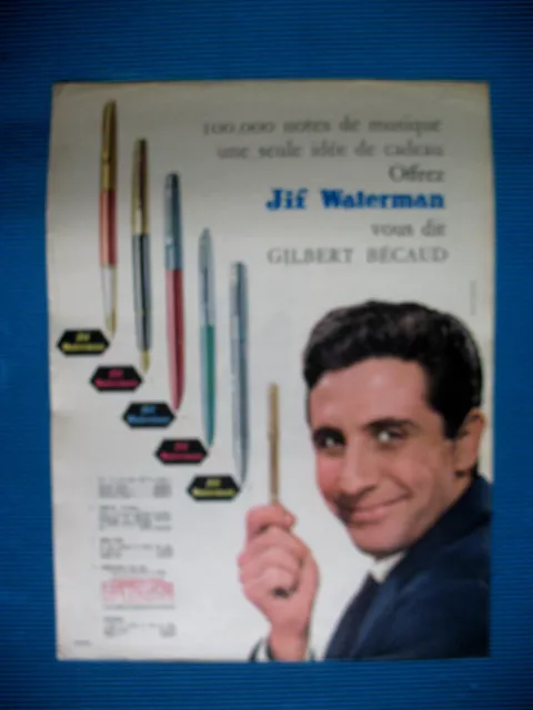 Publicite De Presse Jif Waterman Stylo Plume Stylo Bille Gilbert Becaud Ad 1960