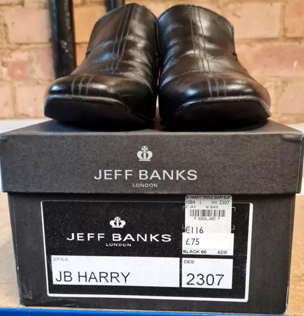 Jeff Banks Black Leather Slip On Shoes Size UK 8 EU 42 rarely worn original box.