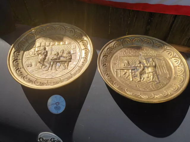 2 Vintage Peerage Embossed Brass Wall Plates Made in England