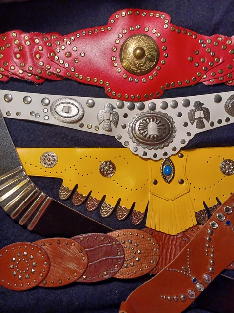 1950s-80s Fancy Wide Vintage Belts: Conchos, Leather, Vinyl, Rhinestones, Studs
