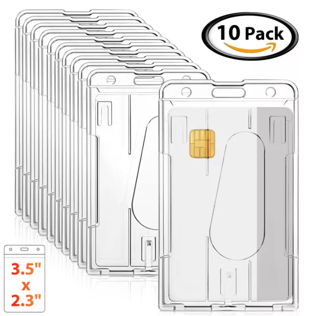 10x Clear ID Card Badge Holder Hard Plastic Protector Vertical Slim Protect Case