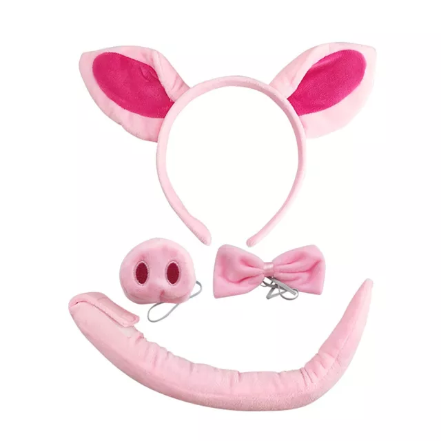 Kids Adult Animal Cosplay Stage Performance Nose Tail Set Dress Up Pink Pig