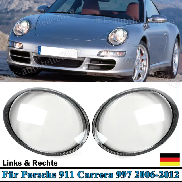 2x Scheinwerferglas Gehäuse Streuscheibe für Porsche 911 Carrera 997 06-12 Klar