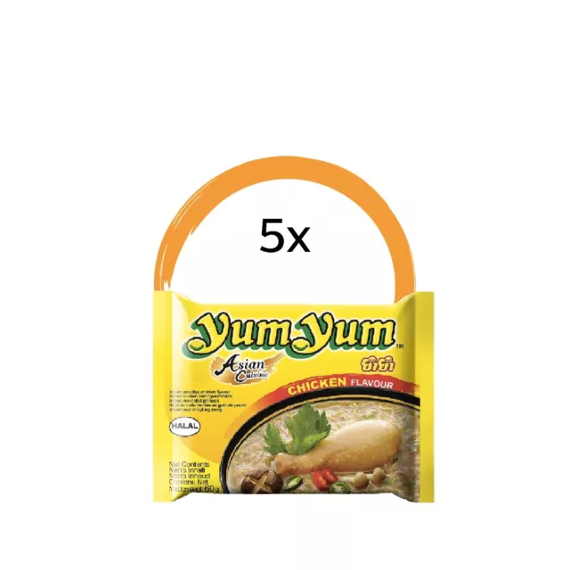 5 STÜCK - Yum Yum Instant Nudeln Suppe HUHN Nudelsuppe Chicken - 5x 60g