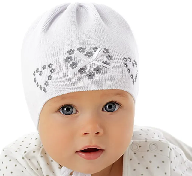 Marika bébé fille tricot bonnet d'été baptême festif cœur coton blanc