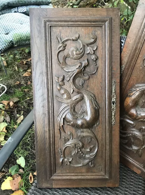 French Antique Carved Panel Door Solid Walnut Wood Urn Sea Creatures 19" x 26”