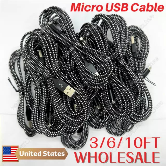 LOT 3/6/10Ft Micro USB Fast Charger Data Sync Cable Cord For HTC Android Samsung