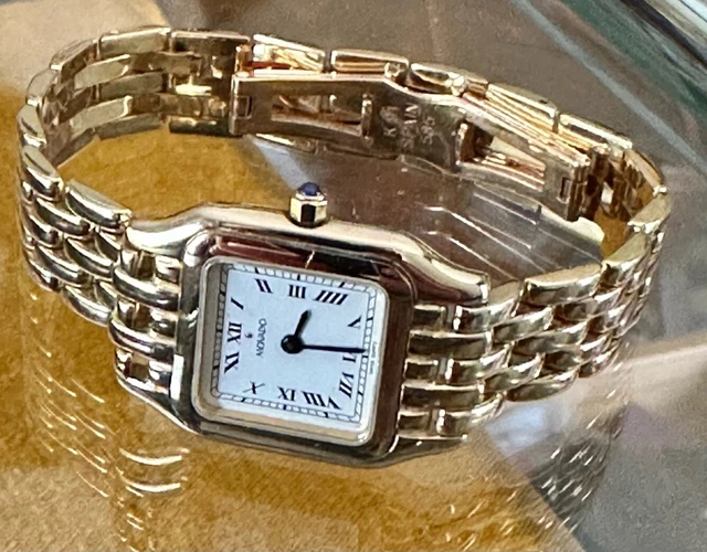 Donna Movado Aviso 14k Oro Bracciale Polso Bianco Quadrante Romano 22mm Diametro
