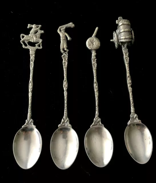 4pc Antique Vintage 800 Silver Figural Demitasse Spoon Lot