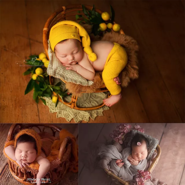 Newborn Photography Props Weaving Basket Bamboo Chair Baby Photo Bed Posing Prop