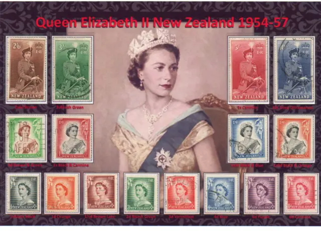 Qeii Beautiful Used Display Of Queen Elizabeth Ii 1954-57 Issue New Zealand Vfu~