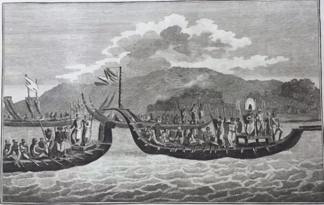 1784 Captain Cook - Tahiti - "The Fleet of Otaheite Assembled at Oparee"