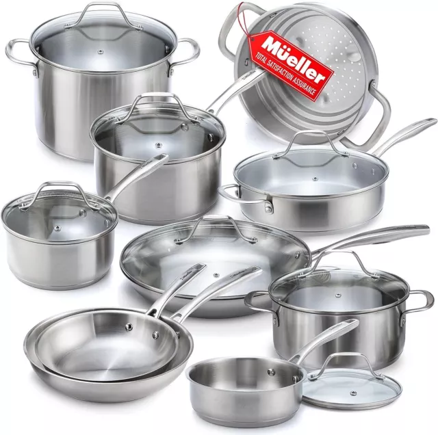 Mueller Pots and Pans Set,17-Piece, Ultra-Clad Pro Stainless Steel Cookware Set