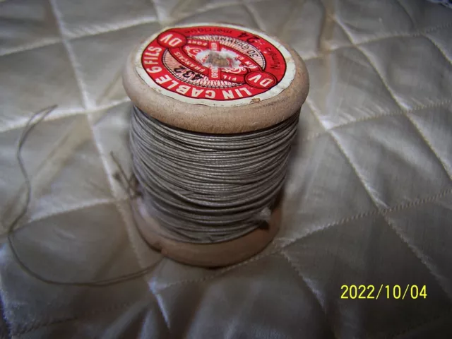 Mercerie ancienne : Grosse bobine de lin cablé 6 fils. DROULES LILLE. Réf : 313