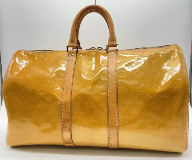 Auth  Louis Vuitton Monogram Vernis Yellow Keepall 50 M91000 Boston Bag NS030277