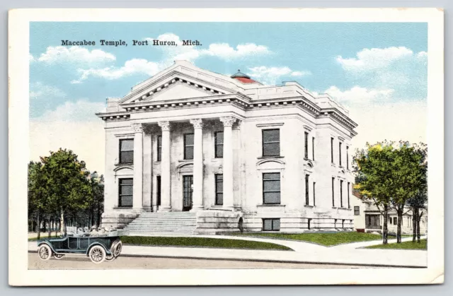 Port Huron Michigan~Maccabee Temple Bldg Street View~EC Kropp~Vintage Postcard