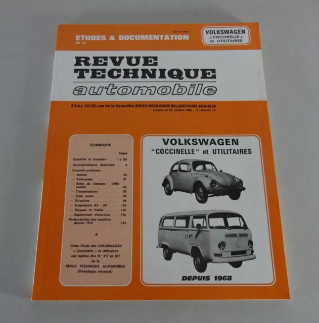 Manuel de Réparation Revue Technique VW Coccinelle + Utilitaires T2 De 1968