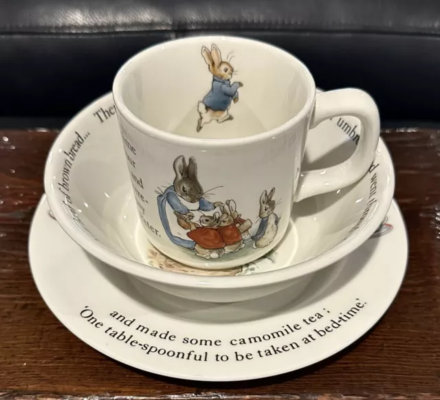 Beatrix Potter Wedgewood Peter Rabbit Child's 3-Piece Dish Set Dish Cup Bowl