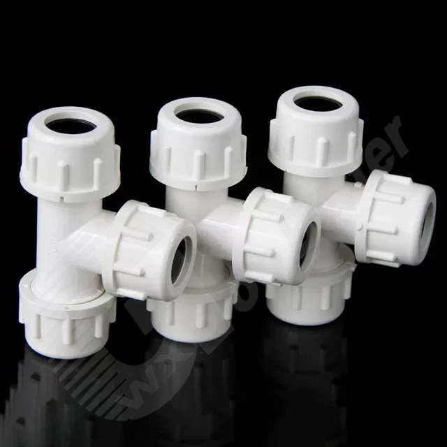 White PVC Fittings Union Tee Connectors Φ20mm Φ25mm~Φ50mm Female Socket Connect