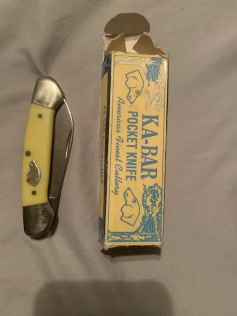 VINTAGE KA-BAR STAINLESS 5 Fishing Knife T29 Yellow Endorsed by