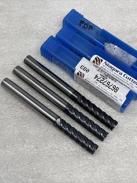 3/8” Niagara Carbide End Mills, Extra Long Length, 5 Flute, ALTiN, Lot of (3)