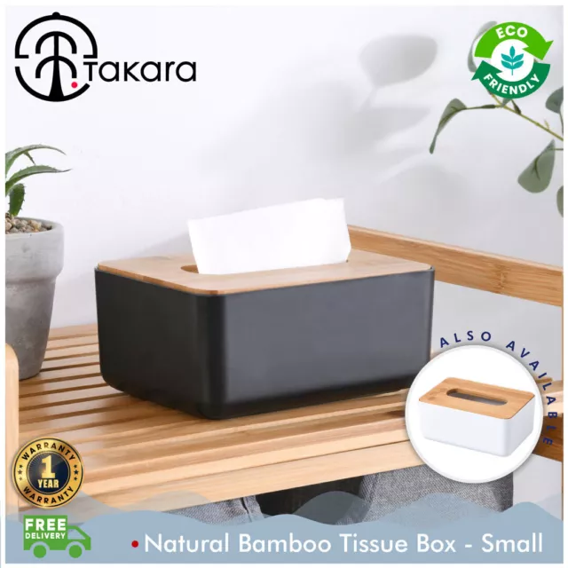 Takara Takae Natural Bamboo Tissue Box Storage Napkin Case Holder White/Black