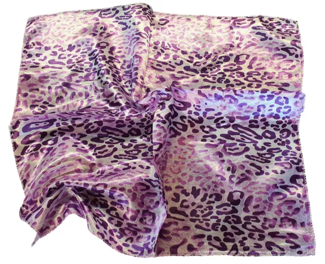 Purple Animal Leopard Spots Print Satin Silky Feel Fashion Small Scarf 50cm Sq