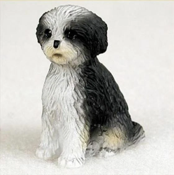 SHIH TZU BLACK WHITE PUP CUT TINY ONES DOG Figurine Statue pet lovers gift resin