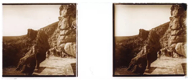 FRANCE rocky landscape seaside photo c1925 vintage glass plate P74L27n6 2