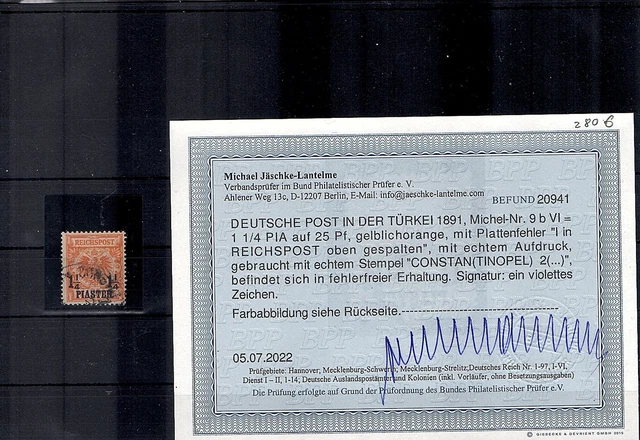 DP. in der Türkei Mi.-Nr. 9 b VI.,Befund Jäschke-LantelmeBPP