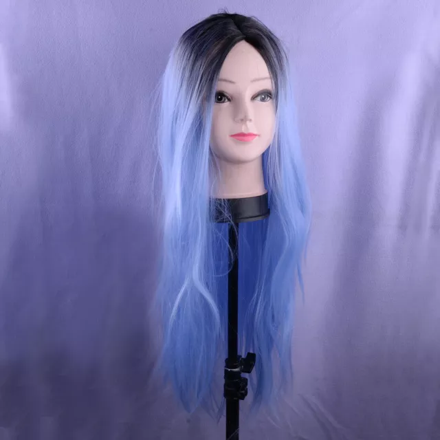 Perruque Longue Ombre bleu pour femme Fashion Ombre Long Straight Blue Wig