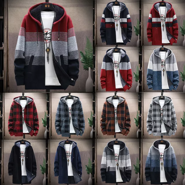 Mens Thick Warm Fleece Lined Hoodie Zip Up Coat Jacket Sweatshirt Autumn Winter