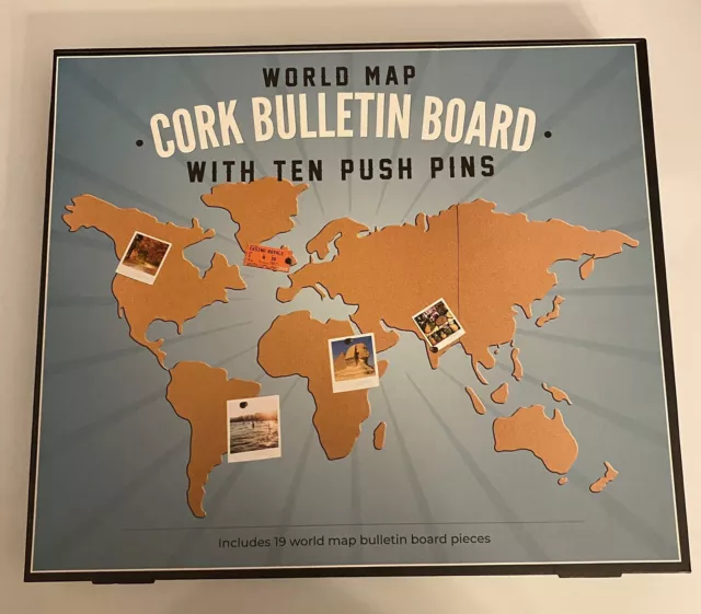 NEW WORLD MAP Cork Bulletin Board Notes With Push Pins Multifunctional
